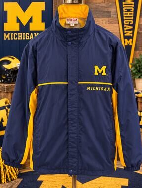 Vintage Red Oak Michigan Wolverines Fleece Lined Jacket Navy Gold M